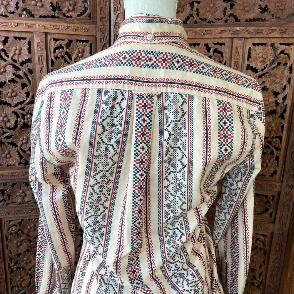 Gitman Bros Vintage Cream Button-Up Shirt with western cross stitch print - Picture 15 of 16